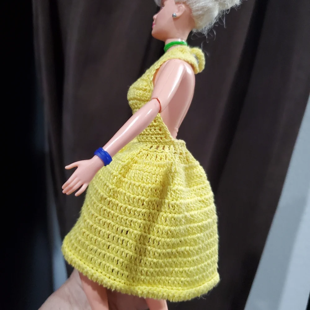Hand Crocheted Yellow Barbie Doll Dress *NO DOLL* Vintage 💛